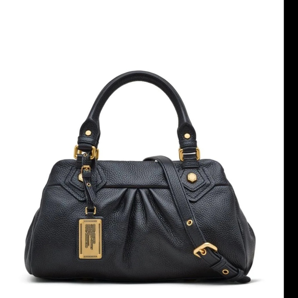 Marc Jacobs Black Leather Satchel with Gold Hardware